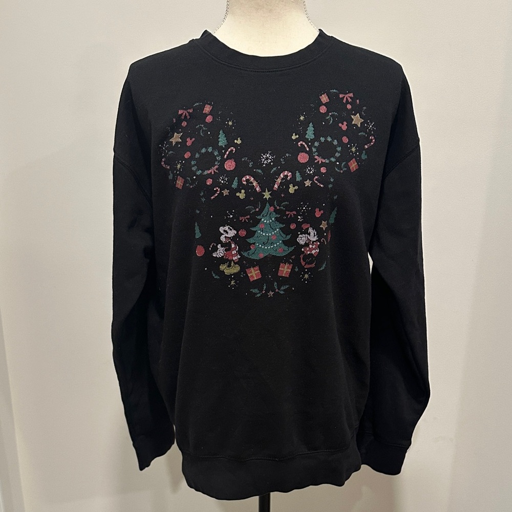 Black Disney Holiday Sweatshirt with Mickey Design